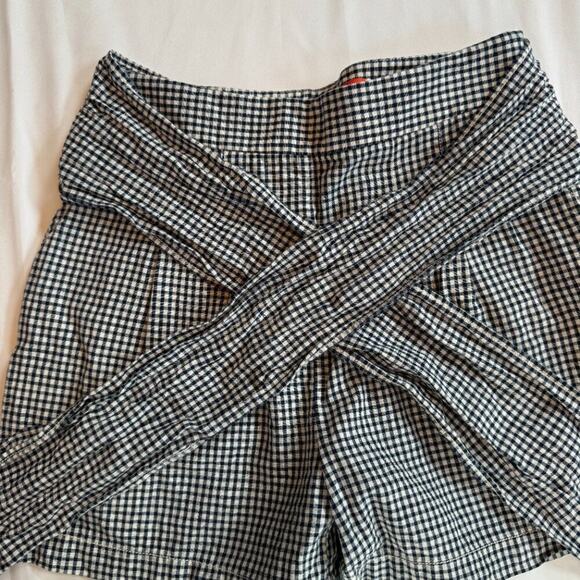 CARTONNIER BY ANTHROPOLOGY Gingham Tie Waist Shorts Women White/Blue Sz 0 - Picture 12 of 14